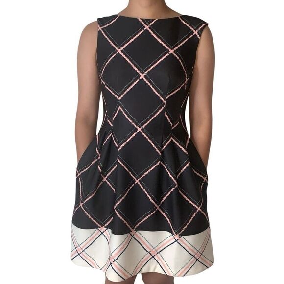 Vince Camuto Black Pink Diamond Skater Dress Women’s US 2 - Picture 1 of 8